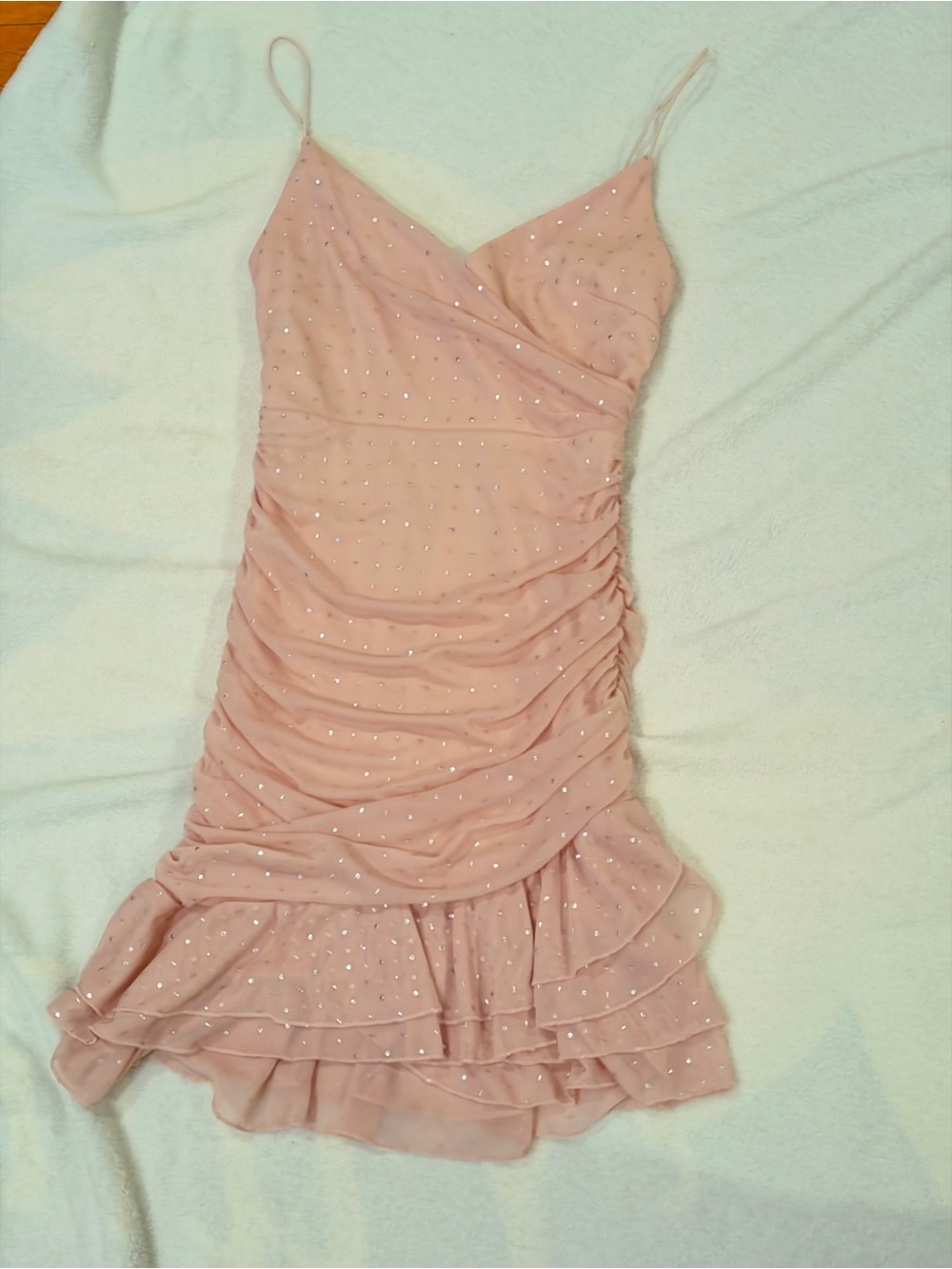 B Darlin Blush Pink Ruched Ruffle Mini Dress